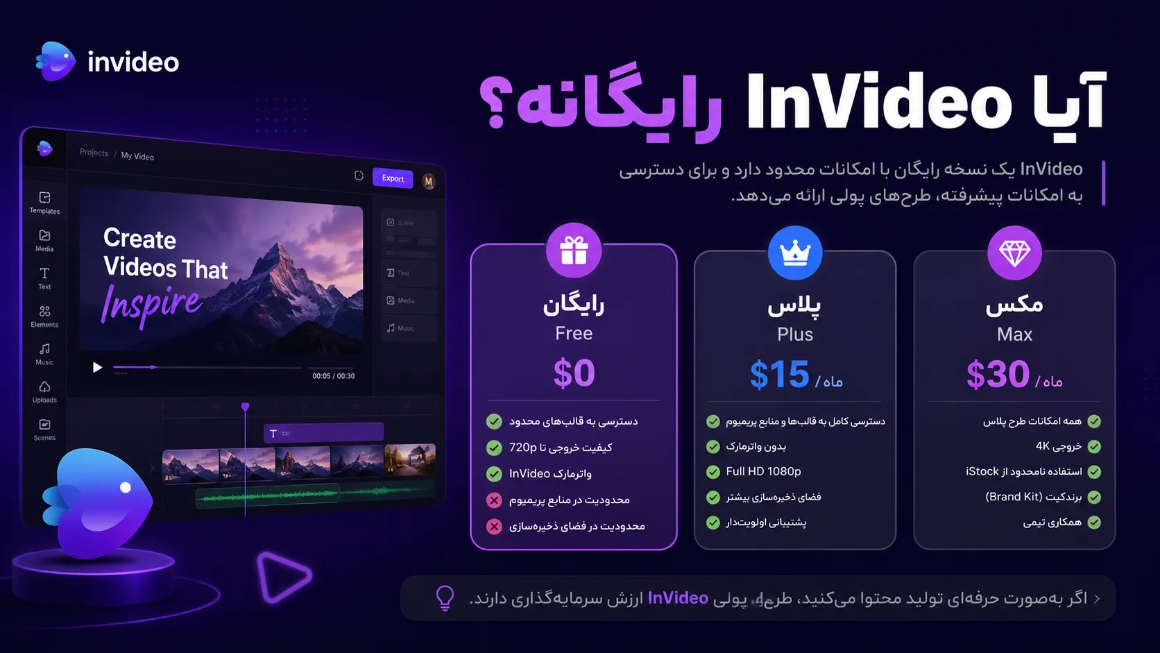 ساخت تیزر تبلیغاتی با هوش مصنوعی در ۵ دقیقه با InVideo AI 13 آیا InVideo رایگانه؟