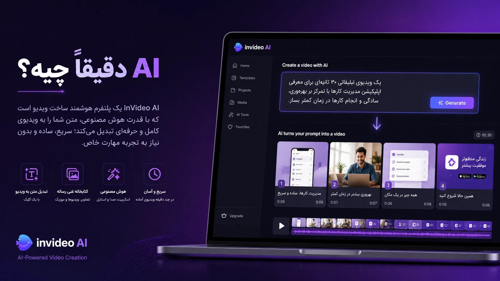 ساخت تیزر تبلیغاتی با هوش مصنوعی در ۵ دقیقه با InVideo AI 2 InVideo AI دقیقاً چیه؟